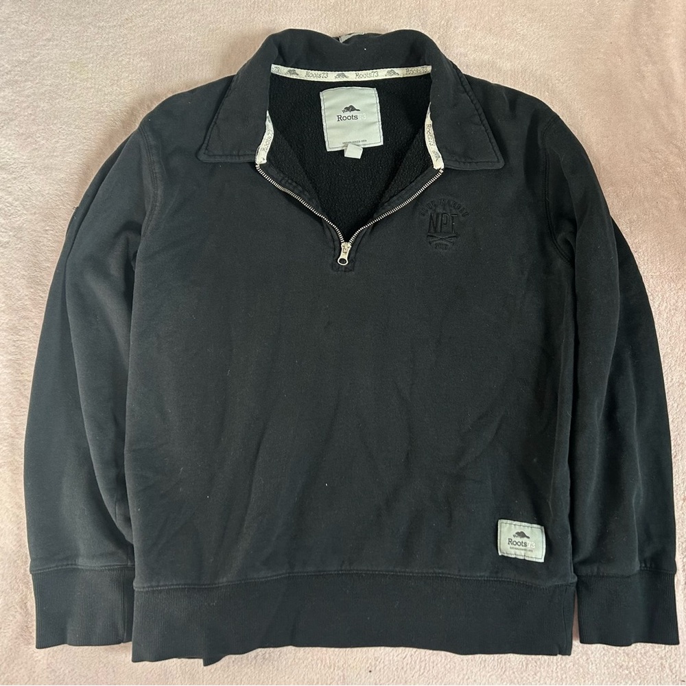 Roots Men's Navy Blue Quarter Zip Sweater - Large